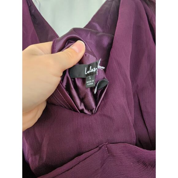 Lulu's Maxi Dress L Enchant My Love Dark Purple V-Neck Long Sleeve Wine Burgundy - Picture 8 of 12